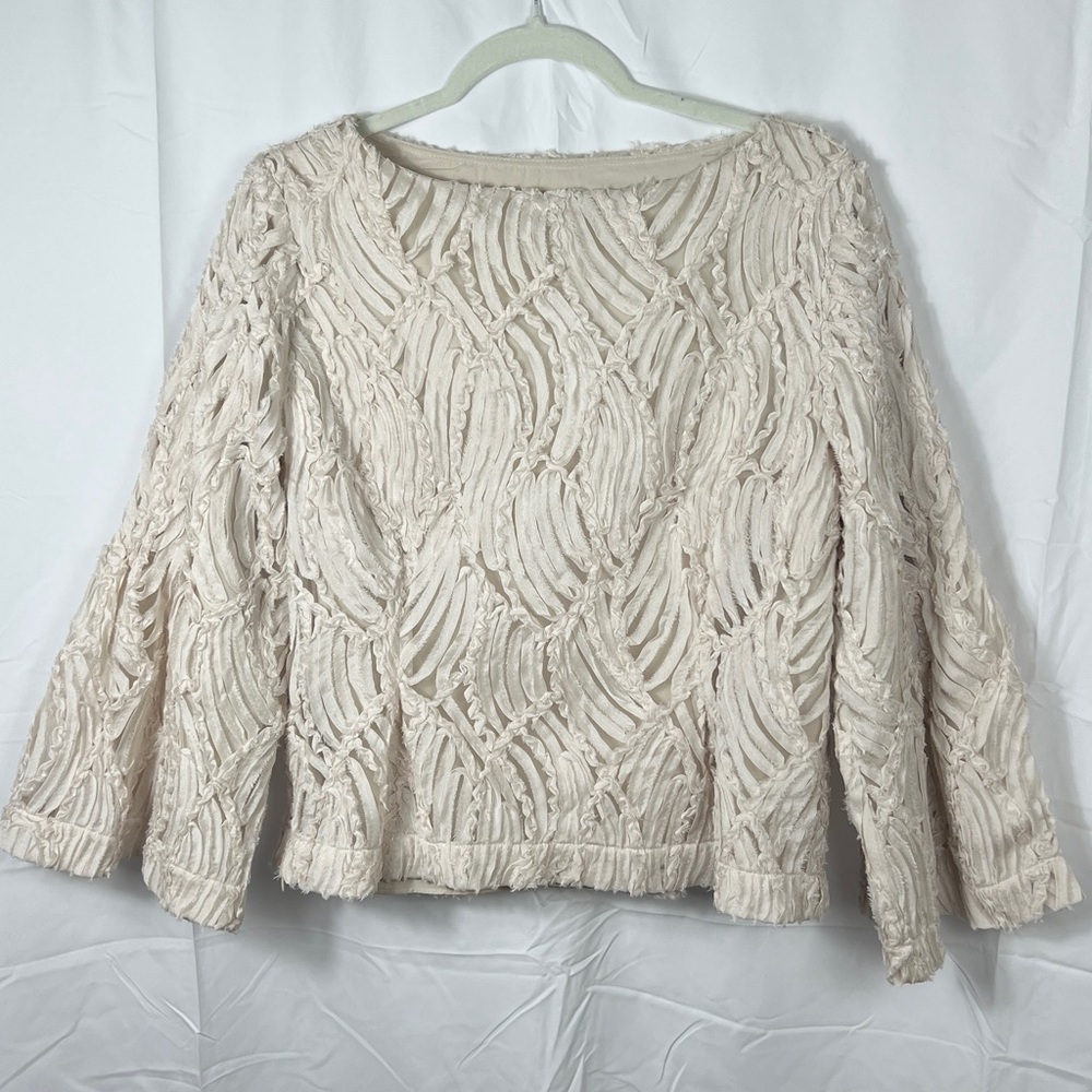 S. Deer Textured Cream Bell sleeve Blouse XL NWT Lagenlook Capsule Wardrobe
